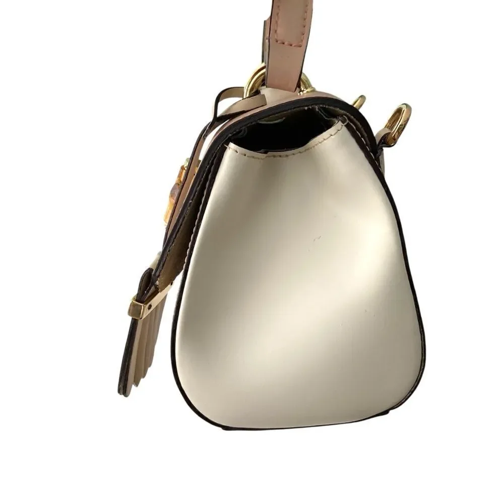 Roberta Prani Genuine Leather Made in Italy Elegant Pink and Cream Crossbody Bag